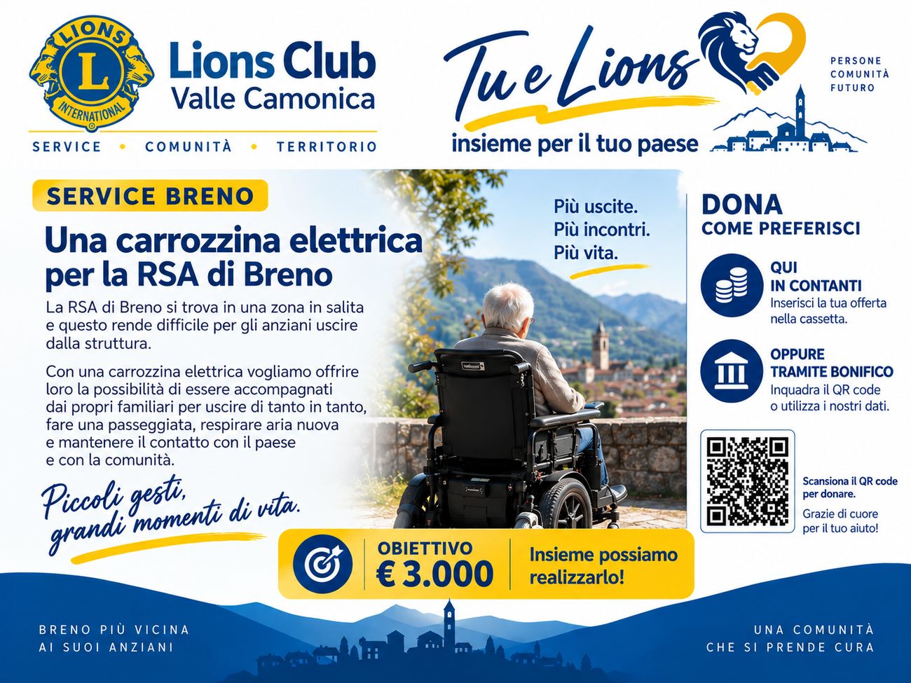 Locandina del Service Breno: una carrozzina elettrica per la RSA